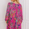 Women's Plus Size Rose Abstract Floral Print Pleated Dress with Puff Sleeves - Image 10