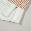 Women's Chestnut Striped Textured Knit Contrast Edge Loose Sweater - Image 13