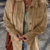 Women's Light French Beige Corduroy Patched Pocket Button Up Shacket - Image 3