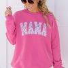 Women's Rose Red Floral MAMA Embroidered Graphic Pullover Sweatshirt - Image 3