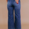 Plus Size Navy Blue High Waist Seamed Wide Leg Jeans - Image 2