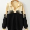 Women's Black Colorblock Stripe Collared V-Neck Sweater - Image 8