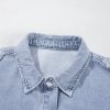 Women's Dusk Blue Denim Pinup Folded Cap Sleeve Shirt - Stylish Cropped Blouse - Image 16