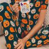 Women's Orange Halloween Pattern Short Sleeve Pajama Lounge Set - Image 2