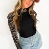 Women's Black Floral Lace Patchwork Long Sleeve High Neck Slim Top - Image 6