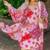 Plus Size Rose Mixed Floral Long Sleeve V Neck Lace-Up Dress with Hollowed Back - Image 7