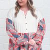 Women's Plus Size Apricot Printed Patchwork Textured Buttoned Blouse - Image 5