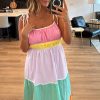 Women's Multicolor Colorblock High Waist Flowing Maxi Dress with Pockets - Image 4