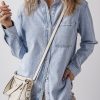 Women's Beau Blue Long Sleeve Buttoned Denim Shacket with Chest Pocket - Image 3