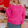 Women's Rose Red Heart Shape Drop Shoulder Sweater - Casual Round Neck Knit - Image 4