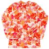 Gorgeous Women's Orange Floral Print Blouse with Pearl Button Keyhole and Long Puff Sleeves - Image 2