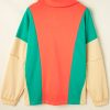 Women's Grapefruit Orange Color Block Patchwork Long Sleeve V Neck Top - Image 4