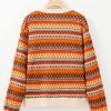 Women's Orange Boho Striped Zip Up Long Sleeve Jacket - Stylish and Versatile Outerwear - Image 8