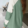 Women's Mint Green Ribbed Colorblock Patchwork Raglan Long Sleeve Top - Image 2