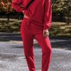 Chic Women's Racing Red Solid Color High Low Pullover and Slim Fit Pants Set - Image 5