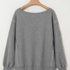 Women's Gray Waffle Knit Bishop Sleeve Oversized Top - Chic and Cozy - Image 8