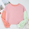 Women's Multicolour Corded Colorblock Patchwork Drop Shoulder Long Sleeve Top - Image 5