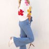 Women's White Floral Pattern Crew Neck Sweater - Image 12