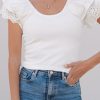 Women's White Eyelet Ruffle Sleeve Slim Fitted Top - Chic Summer Blouse - Image 7