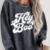 Women's Gray Corded Hey Boo Ghost Graphic Drop Shoulder Halloween Sweatshirt - Image 2