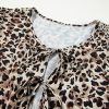 Plus Size Khaki Leopard Print Lace-up Ruffled 3/4 Sleeve Blouse - Feminine and Elegant - Image 10