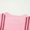 Women's Pink Plaid Pattern Knitted Drop Shoulder Sweater - Cozy and Stylish - Image 10