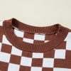 Women's Brown Checkered Print Drop Shoulder Round Neck Sweater - Image 10