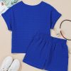 Stylish Sky Blue Jacquard Textured Buttoned Tee and Shorts Set for Women - Image 6