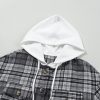 Women's Black Plaid Print Flap Pockets Contrast Hooded Loose Shacket - Image 10