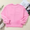 Women's Sachet Pink Loose Fit Solid Color Buttoned Neckline Sweatshirt - Image 5