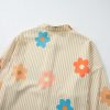 Women's Loose Fit Apricot Stripe Flower Print Collared Button-up Shirt - Image 21