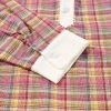 Women's Pink Colorblock Plaid Patchwork Henley Blouse - Casual and Chic - Image 8