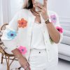 Women's White Knitted Floral Pattern Button Up Cardigan for Cozy Winter Style - Image 12