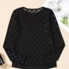 Women's Black Mesh Bow Pattern Long Sleeve Top - Sheer and Chic - Image 7