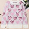 Women's Pink Heart Leopard Print Fuzzy Sweater with Pearled Ribbed Trim - Image 6