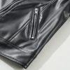 Women's Black PU Leather Lapel Collar Zipper Jacket - Image 13