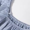 Women's Sky Blue Stripe Bubble Sleeve Square Neck Ruched Pocketed Babydoll Dress - Image 21