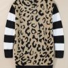 Women's Black Stripe Sleeve Leopard Print Open Front Cardigan with Pockets - Image 7