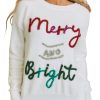 Women's White Tinsel Merry and Bright Graphic Christmas Sweater - Image 21