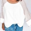 Women's Chic White Striped Bracelet Sleeve Raglan Patchwork Top - Image 2