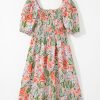 Women's Apricot Pink Floral Smocked Bust Bubble Short Sleeve Maxi Dress - Elegant Spring Summer Style - Image 7