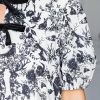 Elegant Black Floral Print Plus Size Midi Dress with Bow Detail and Puff Sleeves - Image 7