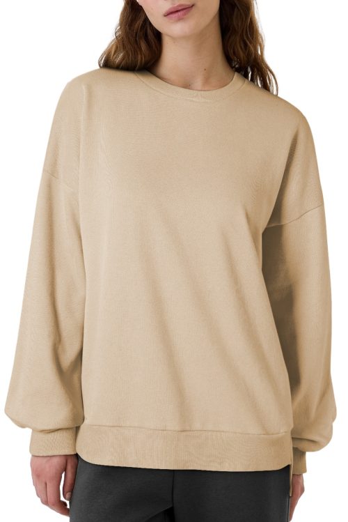 Women's Apricot Drop Shoulder Fleece Lined High Low Sweatshirt