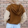 Women's Stylish Chestnut Color Block Half Zip Hoodie - Image 2