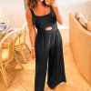 Women's Black Peekaboo Wide Leg Jumpsuit - Trendy Square Neck Sleeveless Design - Image 4