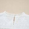 Women's White Lace Neckline Flutter Sleeve Blouse with Eyelet Details - Image 17