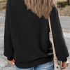 Women's Black Plain Drop Shoulder Crewneck Pullover Sweatshirt - Image 2