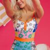 Women's Orange Floral Colorblock Spaghetti Strap Teddy Swimsuit with Padded Shelf Bra - Image 6