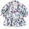 Women's Purple Floral Ricrac Trim Peplum Top with Puff Sleeves - Image 21