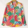 Women's Rose Red Colorblock Abstract Print Button-Up Loose Shirt - Image 3